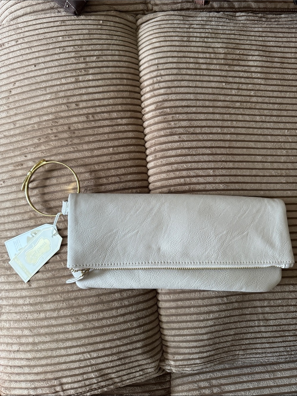 Mudpie Neutral Fold-Over Wristlet Clutch - Cream